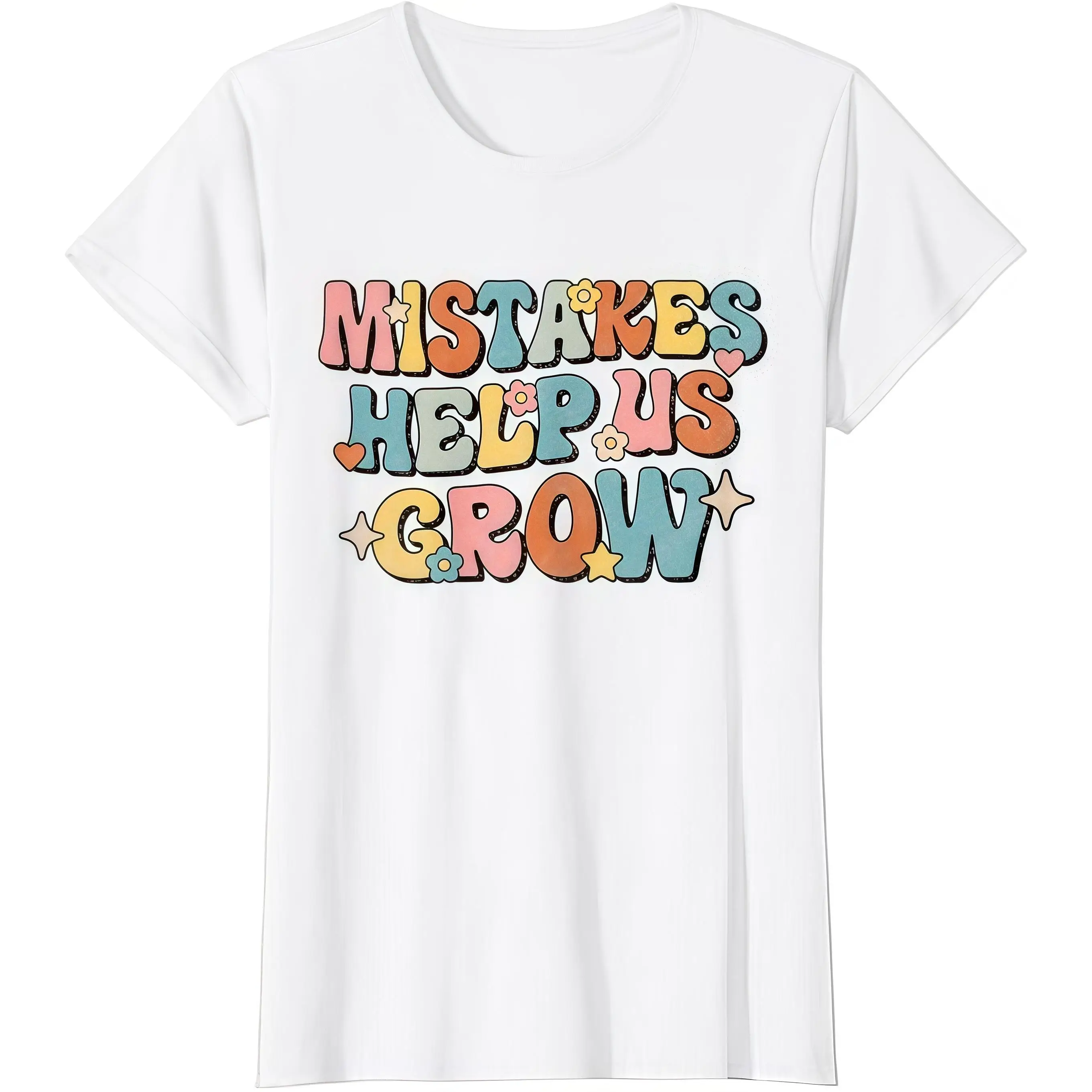 

Women's Teacher T-Shirt "Mistakes Help Us Grow" Positive Vibes Educational Tee Growth Mindset School Gift