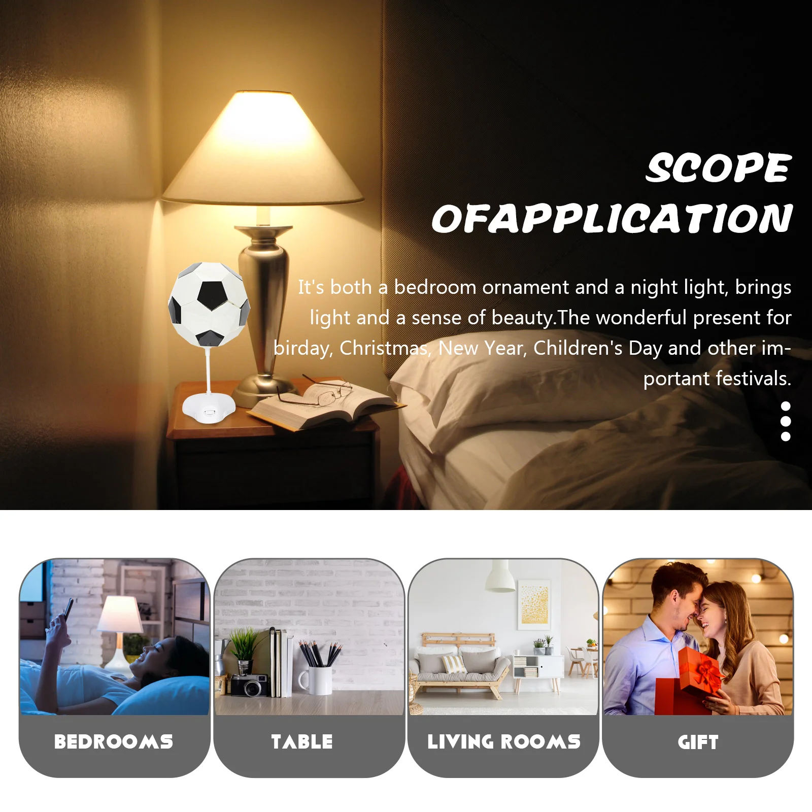 كرة القدم ليلة مصباح كرة القدم النمذجة ضوء الليل الصغيرة لغرفة النوم مصباح ديكور السرير تعمل