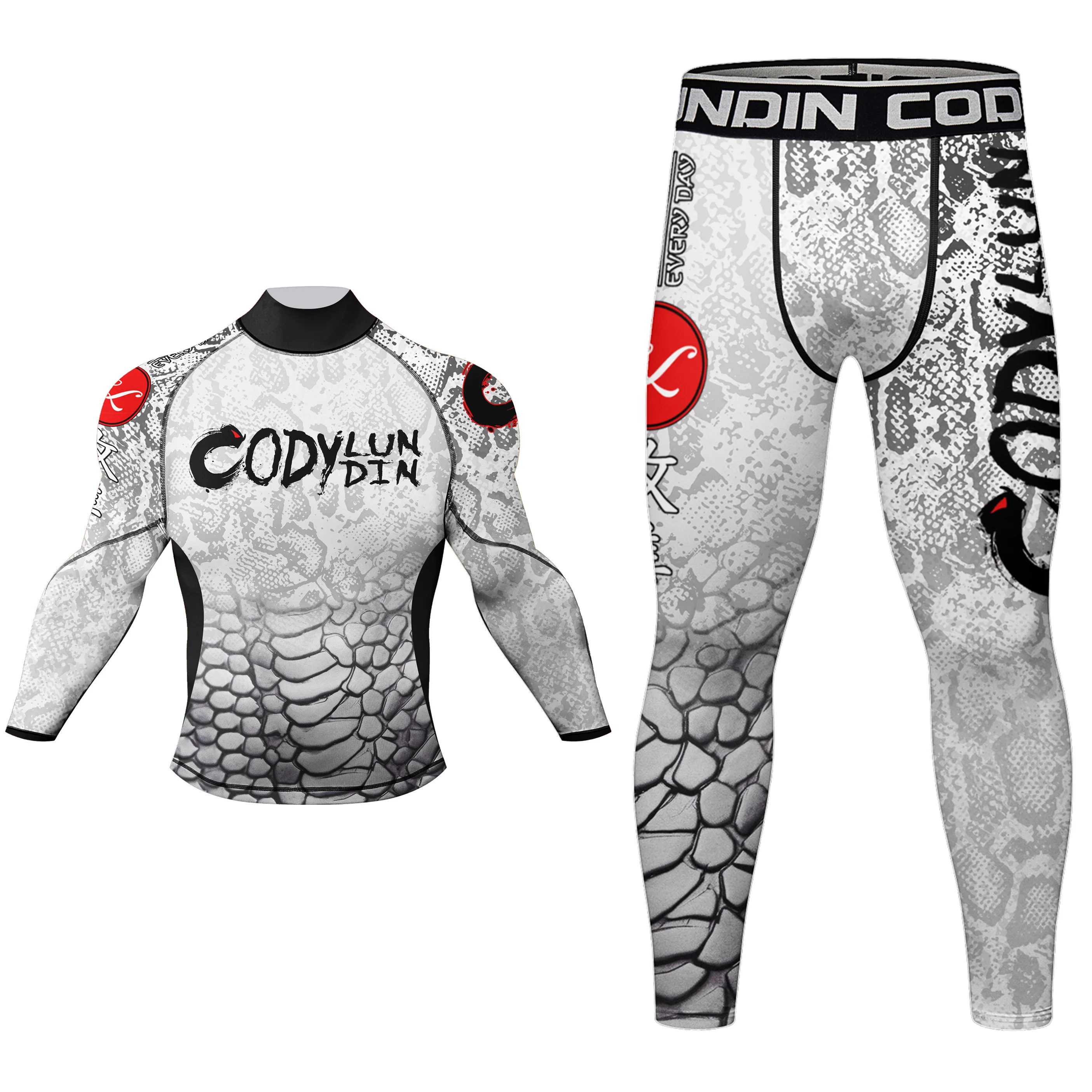 Trajes deportivos de compresión con estampado de sublimación de fábrica, conjunto protector de erupción BJJ MMA, diseño OEM de alta calidad