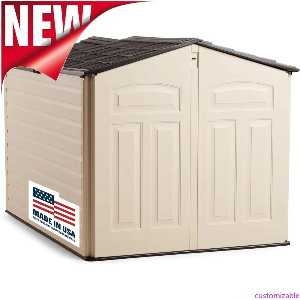 

Customizable-Slide-Lid Resin Outdoor Storage Shed (5 X 6.5 Ft),Weather Resistant, Beige/Brown, Organization For Home/Backyard/Ga