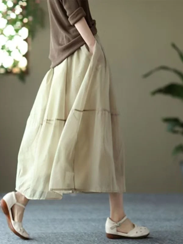 High Waist A-Line Skirt Elegant Organza Fashionable Elastic Waist Slimming Midi Skirt Ladies Summer 2026 Stitched Half Body S...