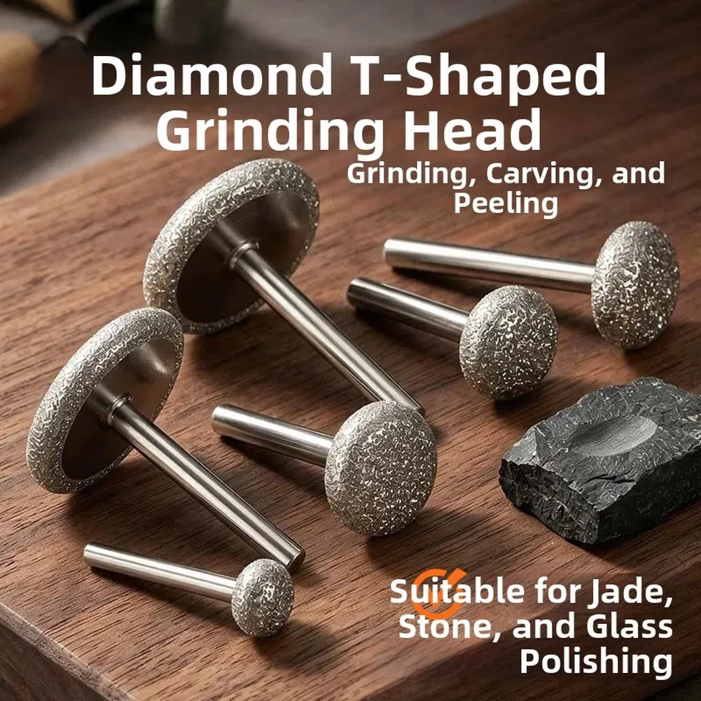 T-Shaped Grinding Head 6mm Shank For Stone Glass Jade Polishing 80 Grit Emery Electric Rotary Tool Accessories