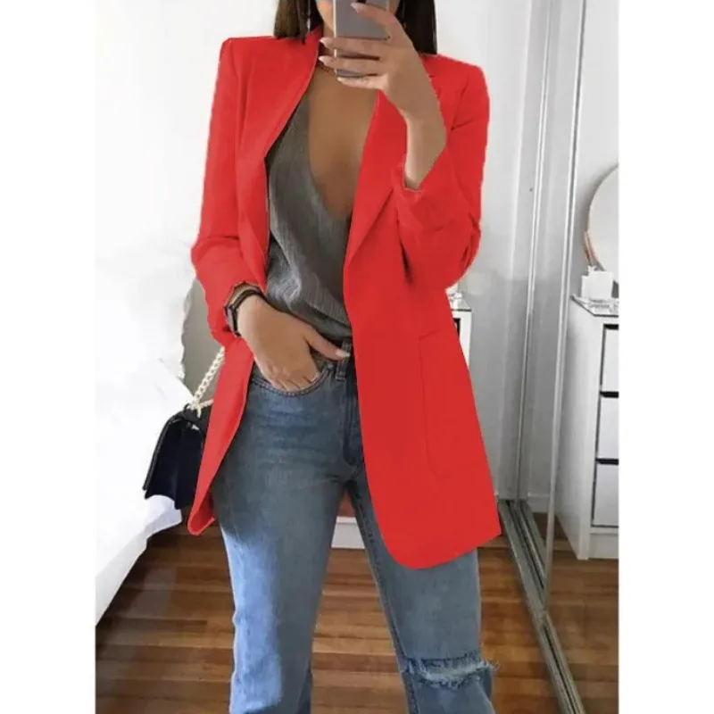 Casaco elegante de lapela monocromático feminino, blazer elegante, cardigã slim fit, roupa elegante, casacos graciosos, tamanho grande