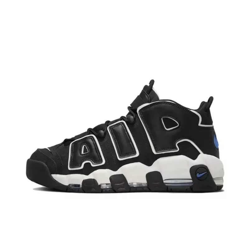 Nike Air More Uptempo Retro Mid Top Basketball Shoes Comfortable Versatile Black and White Color Scheme for Men