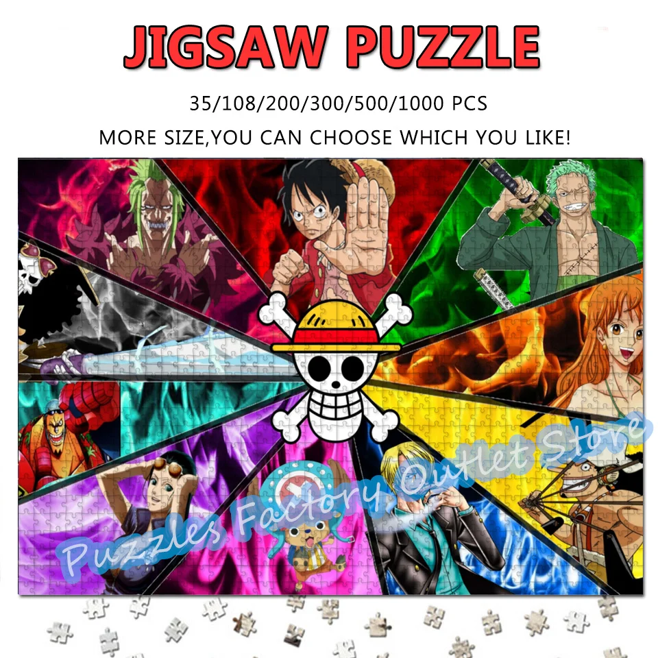 

Japanese Anime One Piece Jigsaw Puzzles 108/200/300/500/1000 Pieces Nico Robin Nami Monkey D. Luffy Cartoon Print Puzzle Toys