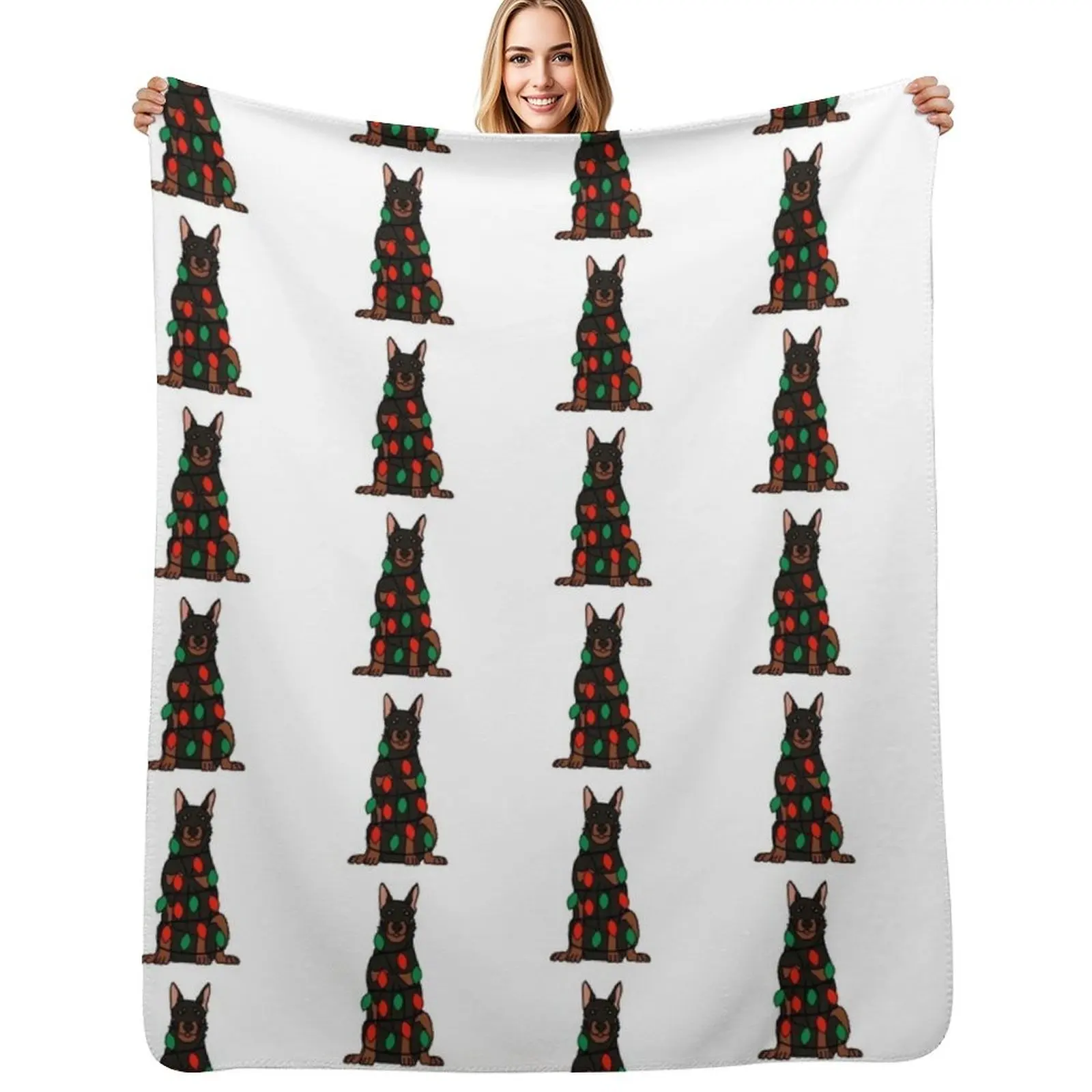 

Beauceron Dog with Christmas Lights Wrapped Around Its Body â Festive and Adorable Design Description: Get into Throw Blanket