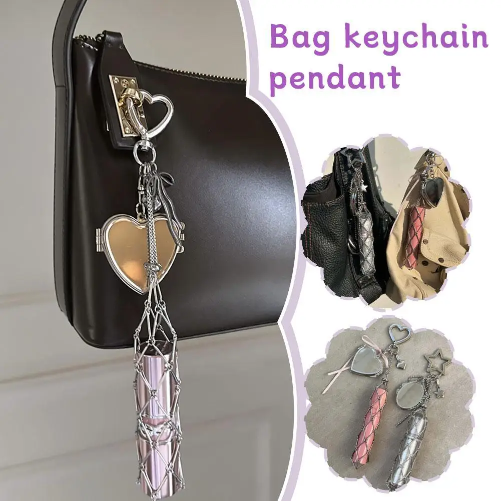 New Fashionable Silver High-end Lipstick Mesh Bag Hanging Decoration Mouth Red Envelope Hanging Socialite Style Key Bag Pendant