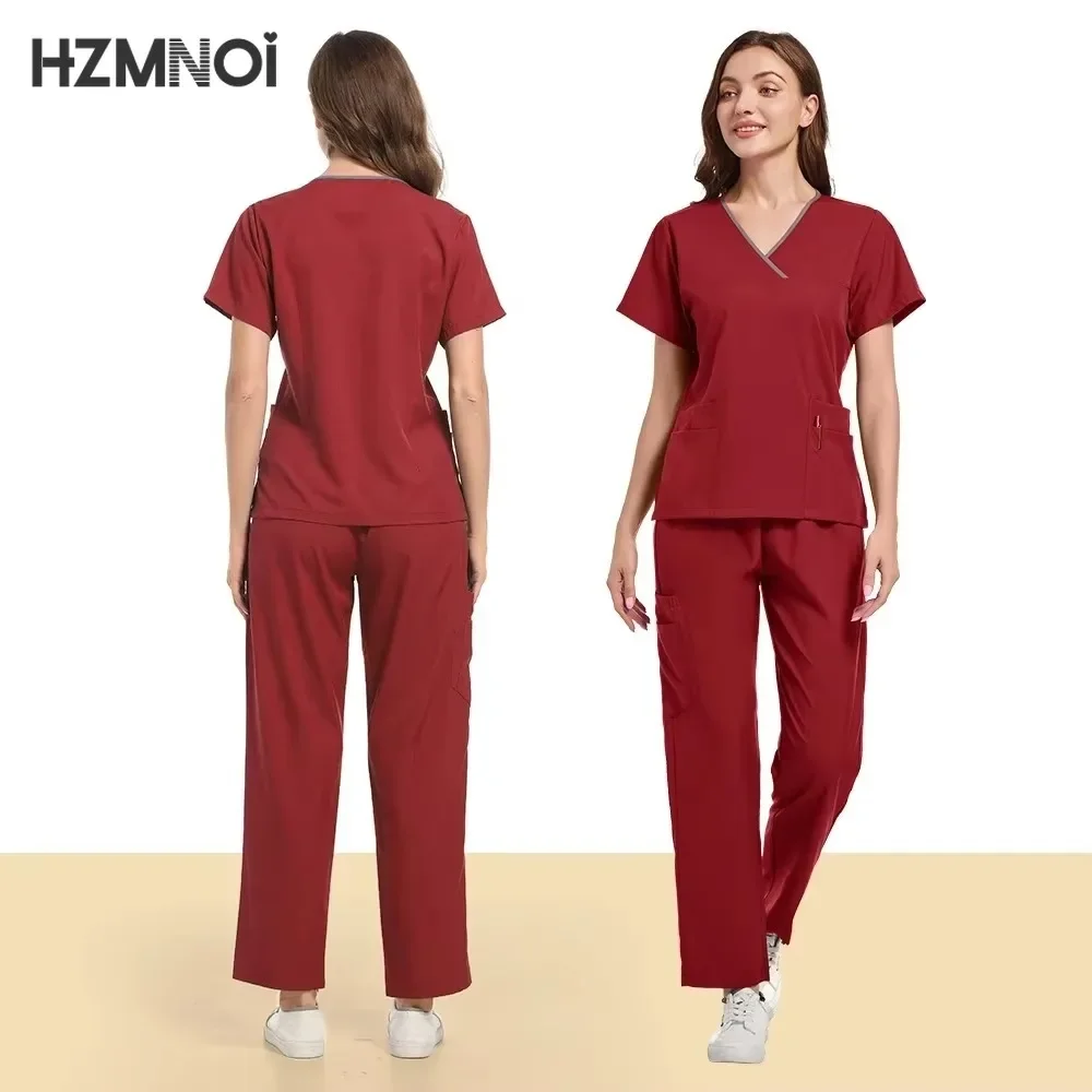 Hospital Surgical Gowns Short Sleeve Tops Pant Nursing Accessories Doctors Clothes Women Medical Uniforms Elastic Scrubs Sets