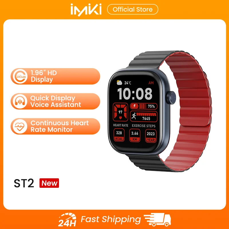 

IMIKI ST2 Смарт-часы 1,96-дюймовый HD-дисплей Магнитная резьба BT Вызовы GPS Мониторинг здоровья Водонепроницаемые спортивные магнитные умные часы