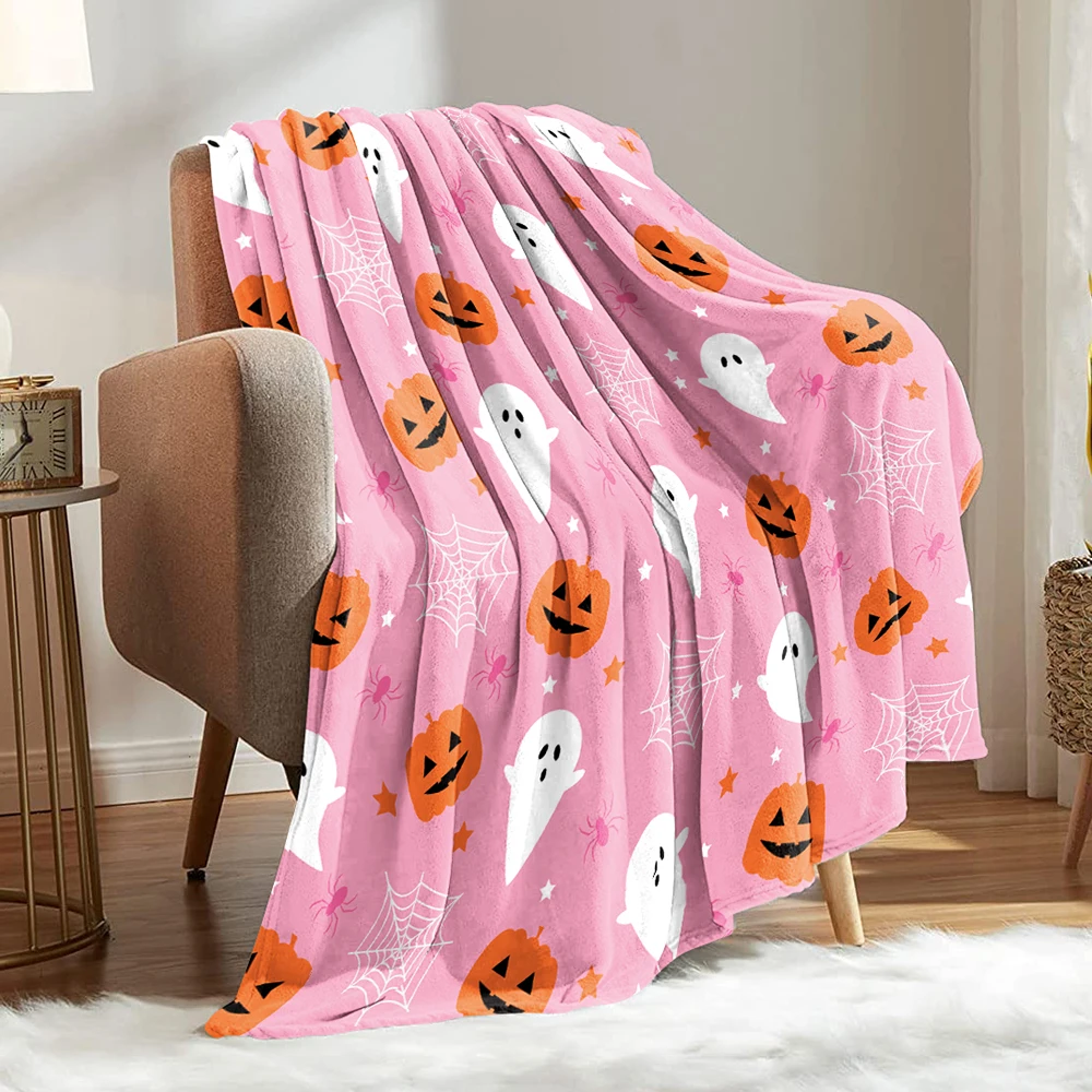 Spider Web Pumpkin Halloween Blanket Bedspreads Warm Soft Flannel Throw Blanket for Sofa Decor Bedding Blankets Holiday Gifts