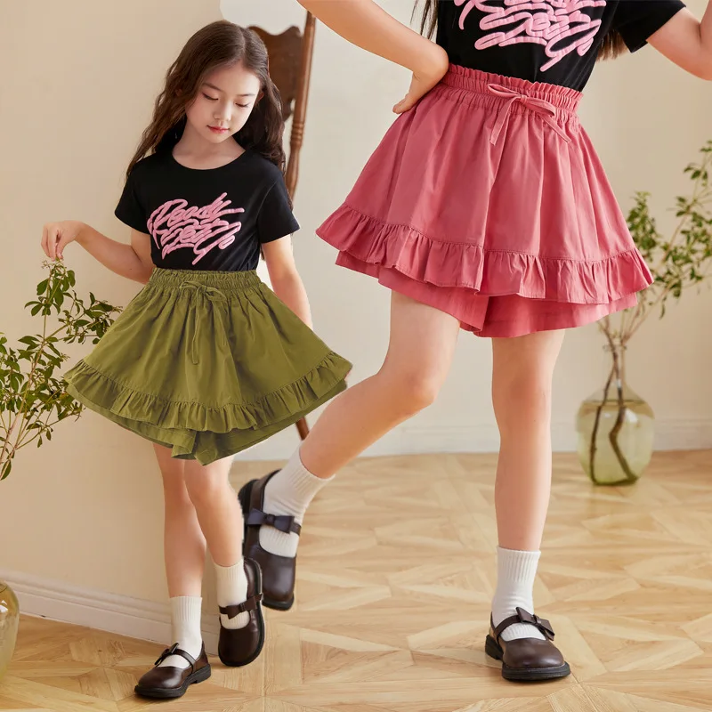Teen Girls Skirt Sweet Princess Style Casual Short Divided Skirt for Kids Ruffle 2025 New Summer Daily Fashion Children Outfits