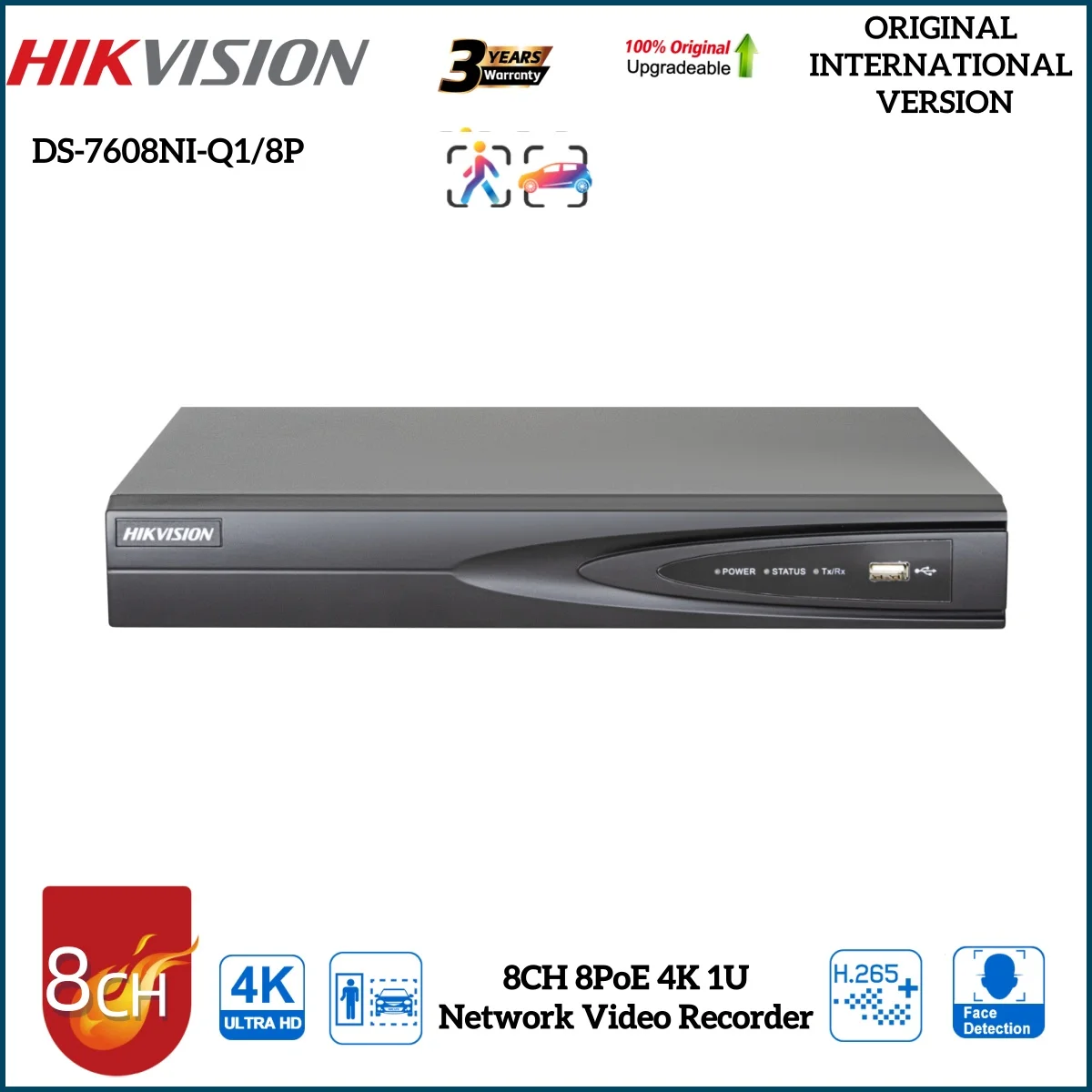 Hikvision DS-7608NI-Q1/8P 8CH PoE 8MP 1U NVR 4K Network Video Recorder for IP Cameras Easy installation Business Surveillance