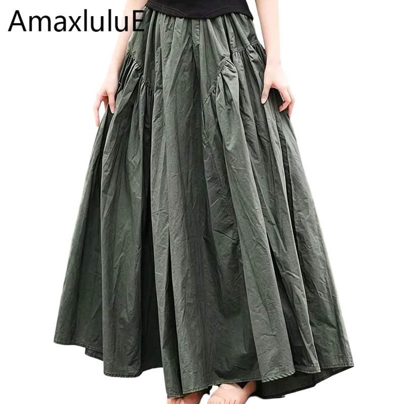 Amax LuluE British Design Vintage Soild Skirts Womens 2026 Summer Fashion Loose Elegant Streetwear Ladies Classic Causal Clothes