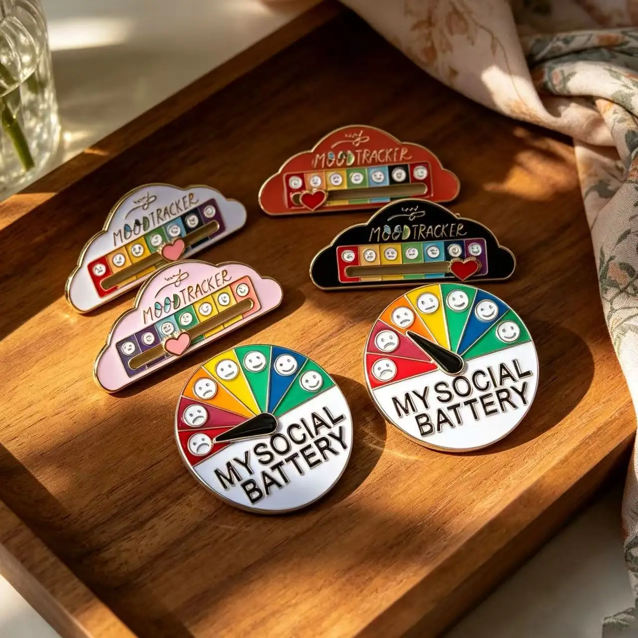 2/4/6PCS My Social Battery Pins for Women Men Slideable Mood Conversion Expression Brooch Funny Creative Gifts