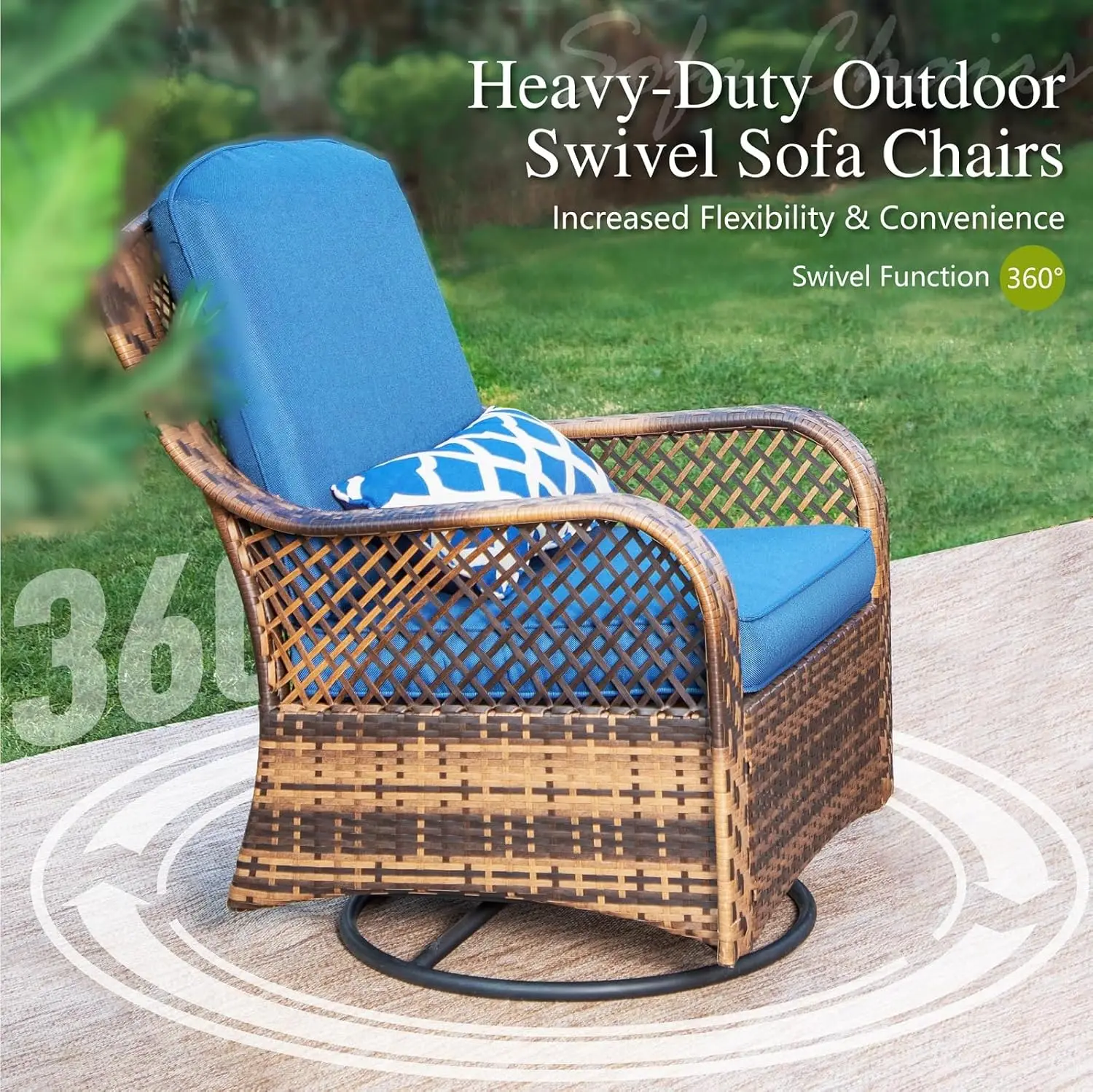 Outdoor Swivel Rocker Chairs Set with Fire Pit Table, Rattan Patio Furniture Set  with  Chairs, Coffee Table, and Fire Pit Table