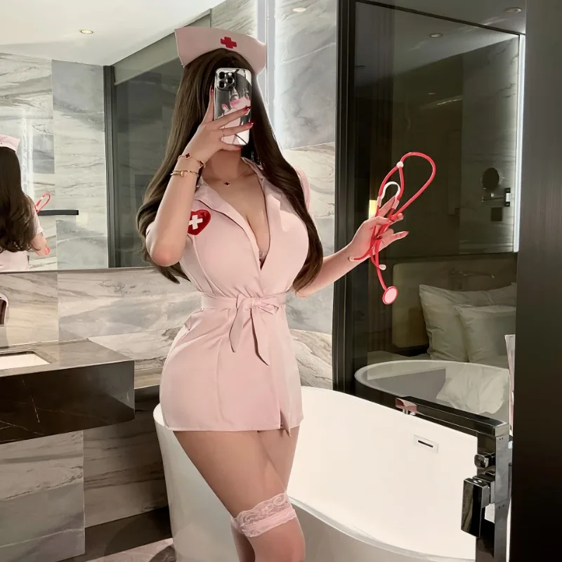 Plus Size damska bielizna pielęgniarka Cosplay mundurek bielizna strój Babydoll Teddy koszulki porno erotyczne kostium pokojówki Lenceria