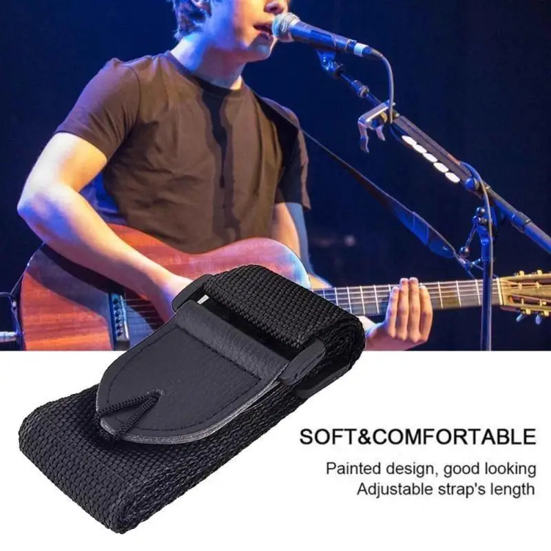 2er-Pack 68 cm bis 125 cm universeller Gitarrengurt aus verstellbarem Nylon mit PU-Lederenden für Folk-, Holz- und klassische Gitarren – Detail 2