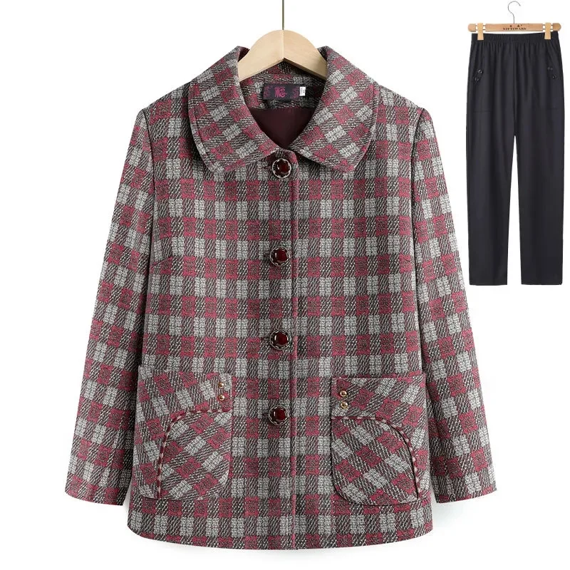 Middle Aged Mother Large Size 5XL Tops Coat Spring Autumn Women Fashion Loose Plaid Outwear Korean Ladies Long Sleeves Jacket