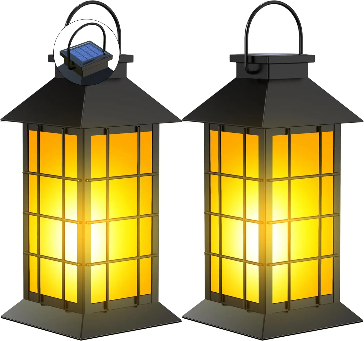 

2 Pack 13' Black Solar Lantern with Flickering Flame - Outdoor Waterproof Hanging Garden Lights