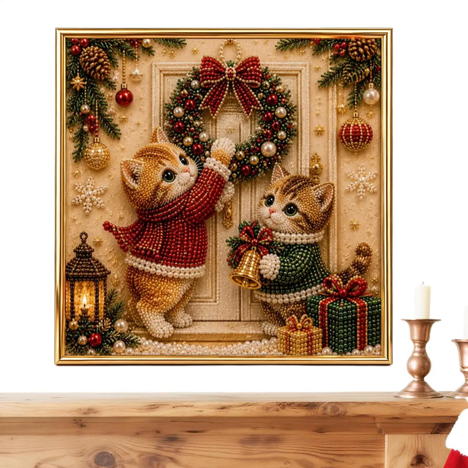 Pearl Art Kits For Adults Christmas Cat Seasonal Beginner-Friendly Handmade Animal Wall Art Kids Adults Home Porch Bedroom
