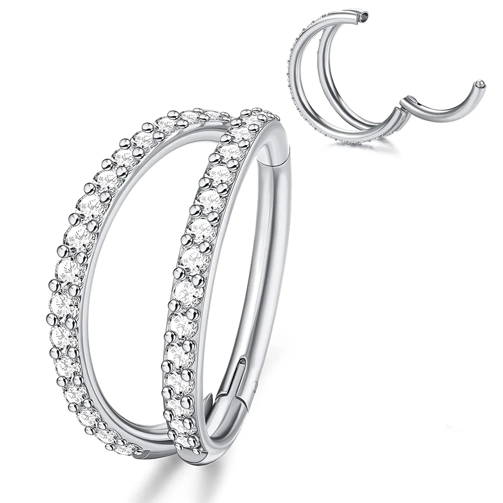 G23 Titanium 16G Septum Nose Rings CZ Double Hoop Open Stack Daith Helix Tragus Cartilage Clicker Earring Conch Piercing Jewelry image 3