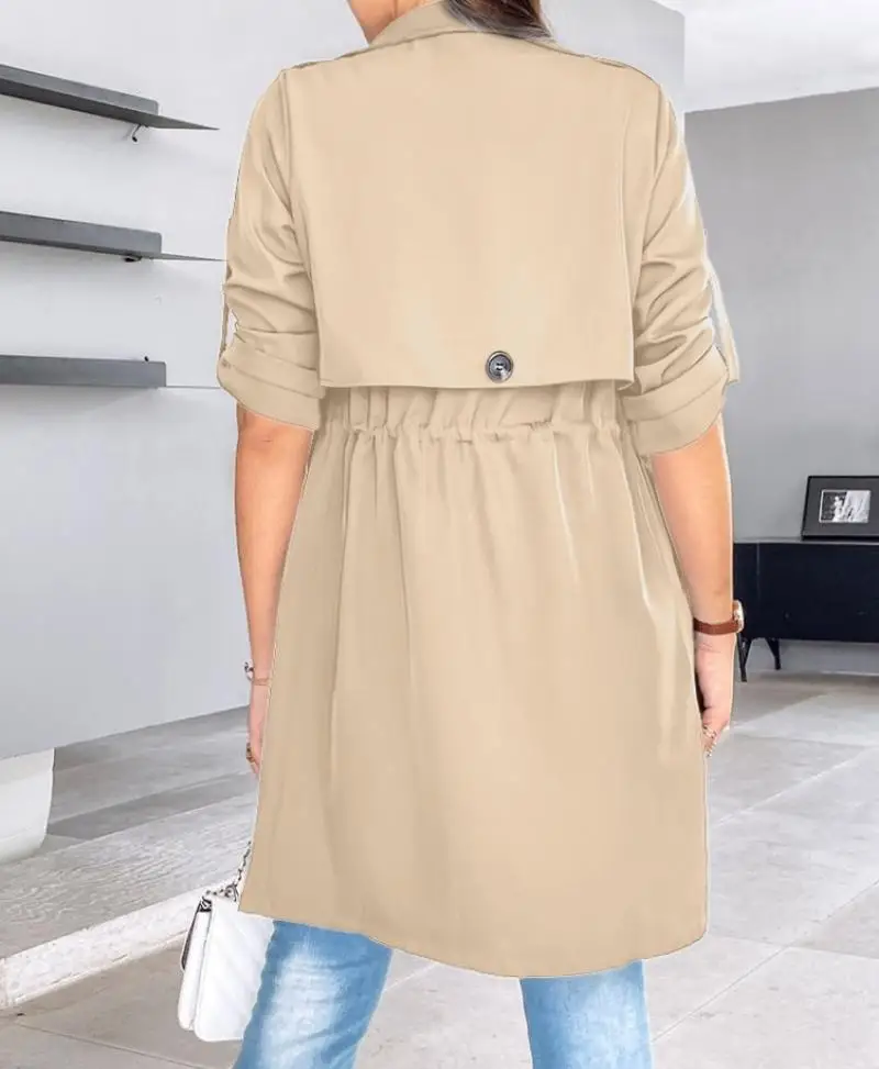 Giacca a vento autunnale nuova da donna alla moda Casual giacca Casual con coulisse in tinta unita allentata da donna cappotto a vento medio-lungo