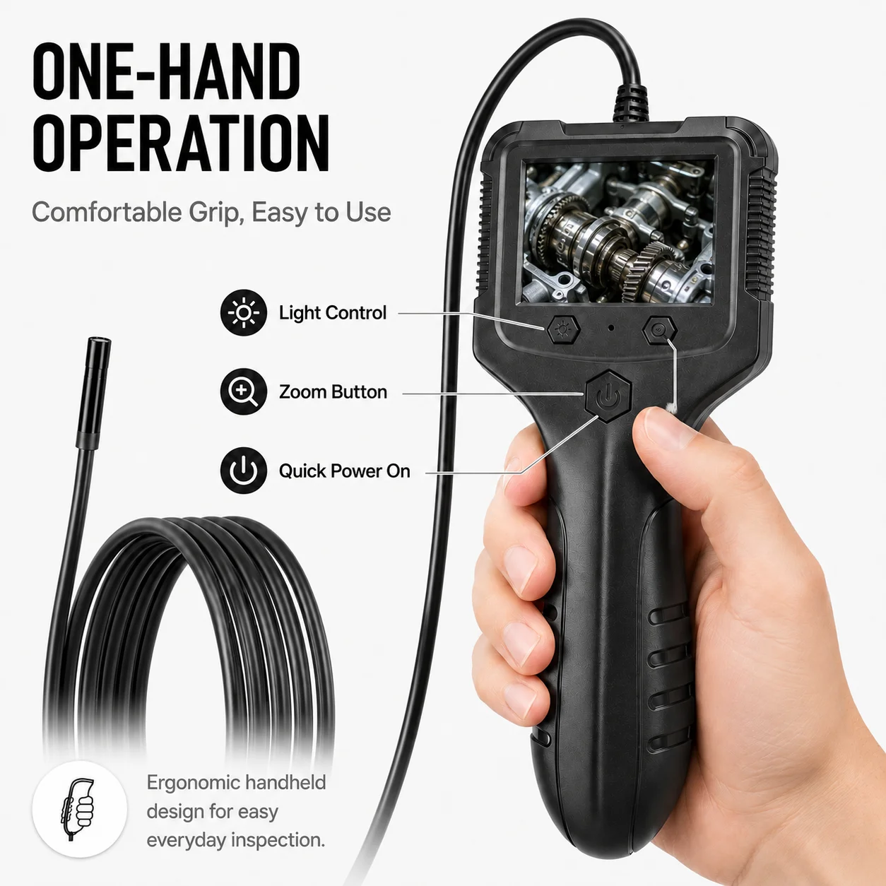 Digital Borescope Camera 2MP HD Inspection Scope, 2.4 Inch IPS Screen Endoscope with Waterproof Flexible Cable & Accessories