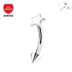 Grampo De Sobrancelha De Titânio, Estrela Apontou Taper, Barra Curvada, Rosca Interna, Ear Stud, Lip Body Piercing Jóias, F136, 16G, 1 Pc