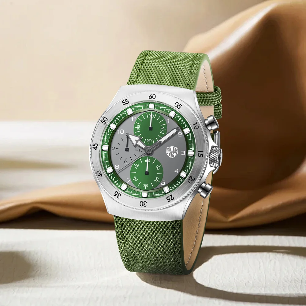 

2026 New Rollstimi Luxury VD55 Movt Quartz Watch For Men Stainless Steel Chronograph AR Sapphire Leather Men's Waterproof Watch