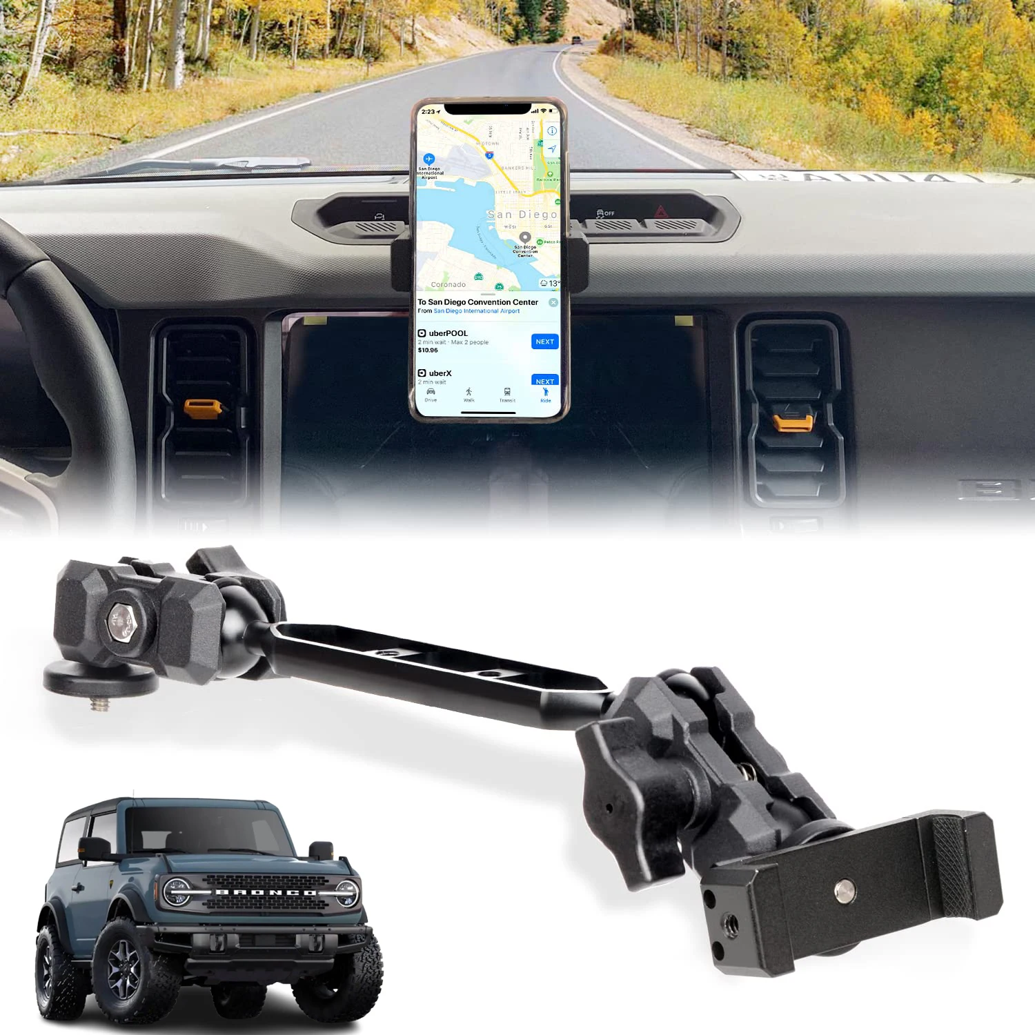 

Dashboard Phone Holder Mount For Ford Bronco Accessories All-Metal Structure 360° Adjustment Dashboard Cell Phone Mount Suitable