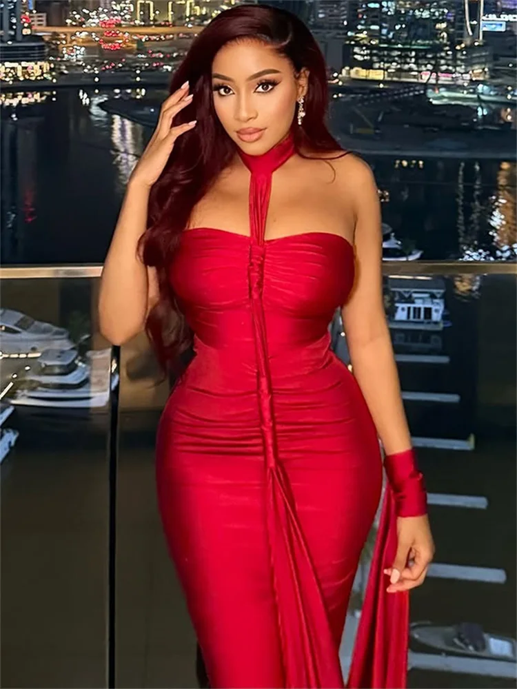 Chatte bizarre élégant licou Maxi robe femmes dos nu maigre main sangle ourlet été tendance Sexy vacances fête d'anniversaire robes