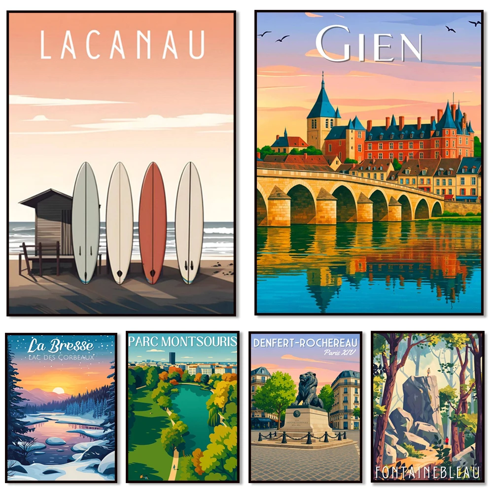 Montmartre, Parc Montsouris, Pouilly-en Aussois, Dunbleau, Boulogne-Billancourt, Mores-sur-Louin, Poitevin Marshes cartel de viaje