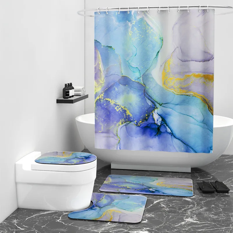 Colorful Quicksand 3D Printed Bathroom Set Together Shower Curtain Rug Set Bathroom Mats Rugs Toilet Decor Mat 01