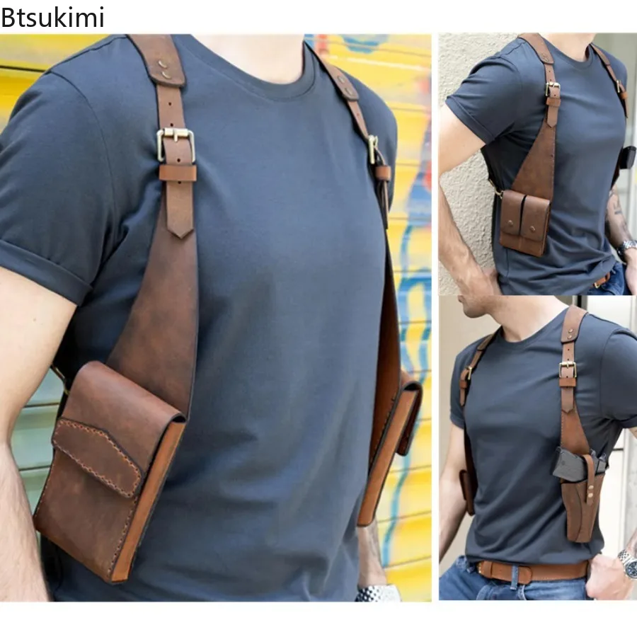 Medieval Hidden Underarm Belt Wallet Vest Pocket Mobile Phone Vintage PU Leather Adjustable Buckle Shoulder Strap Cosplay Props