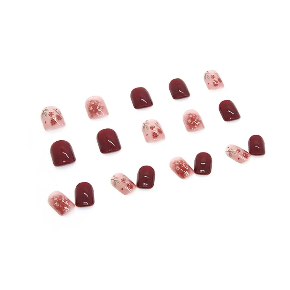 Atmosphère romantique Nail Art Rose rouge feuille d'or teint faux ongles IceTransparent Jujube rouge produits pour ongles portables