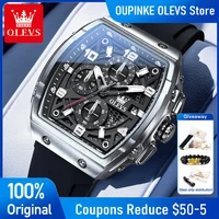 OLEVS 2976 Reloj para hombre, correa de silicona a la moda, cronógrafo Tonneau, Reloj de cuarzo, relojes deportivos luminosos resistentes al agua con fecha, Reloj de regalo