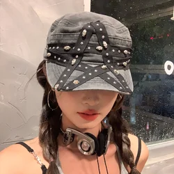 American Retro Punk Style Rivet Star Design Baseball Caps Women Summer Autumn Casual Versatile Personality Y2k Flat Top Hats