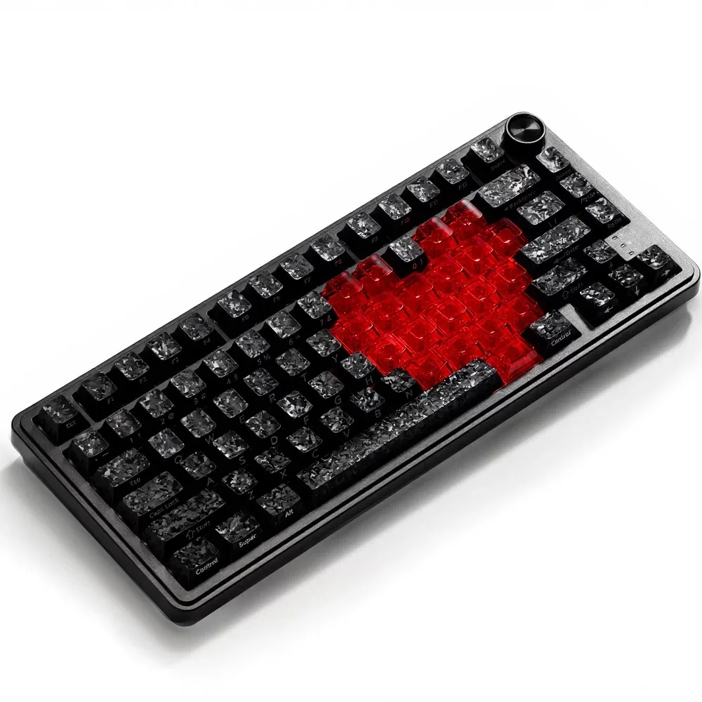 XVX carbon fiber pattern keycaps with forged carbon texture, side-engraved with transparent light-through effect