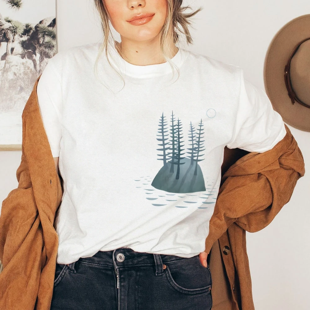 Eilandbomen T-shirt Minimalistisch Natuurprint Zomer Casual Los Korte mouwen Ontspannend Chic Ontspannen Trendy Doek Tops Dragen