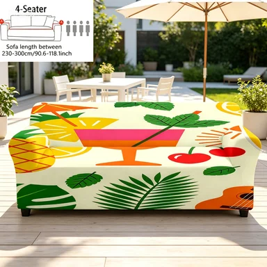 BlueGreenStripe Easy Care SofaCover,YellowWhiteVertical Stripe Washable Slipcover,Colorful Hand-Drawn Floral Dustproof Protector