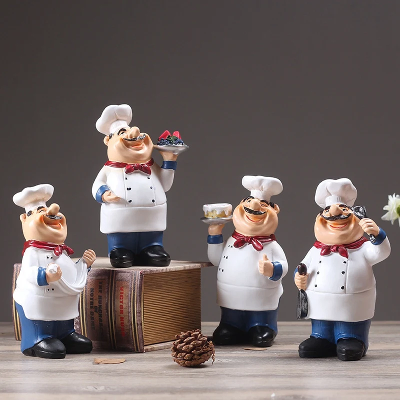 

Retro Chef Model Ornaments Resin Crafts Mini Chef Figurines Home Kitchen Restaurant Bar Coffee Decor