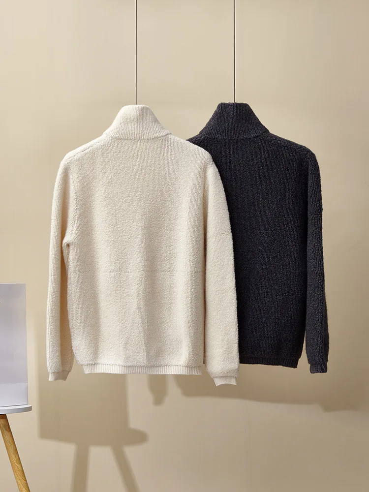 

Women's Autumn and Winter New Half-turtleneck Cashmere Cardigan Loose Zipper Sweater Thick Cashmere Jacket