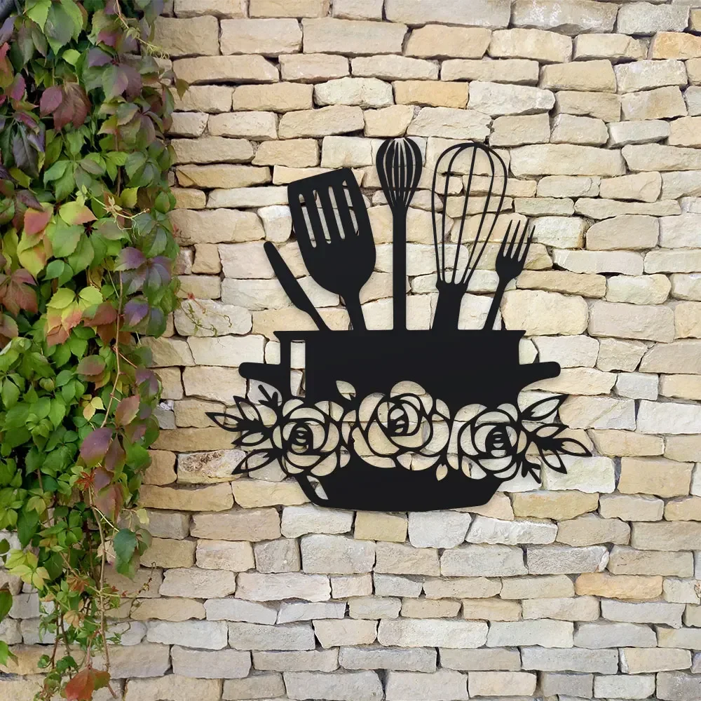 Rustikale Küchenwanddekoration - 1 Stück Kochutensilien & Buchstaben-Schild, Dekorative Eisen-Hängedekoration für Zuhause und Restaurant 1 Stück