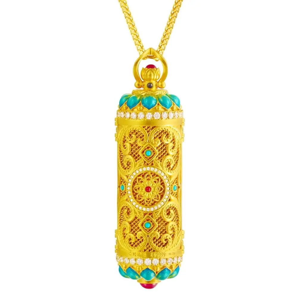 UMQ 2024 New Lucky Necklace Chinese National Fashion God of Wealth Vintage Pendant Filigree Necklace Can Be Opened