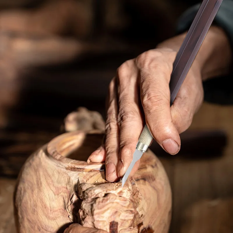 Hand Carved Knife Replaceable Multi Blade Metal Burr Trimming Tool Acid Wood Handle Wood Carving Paper Carving Small Pen Knife