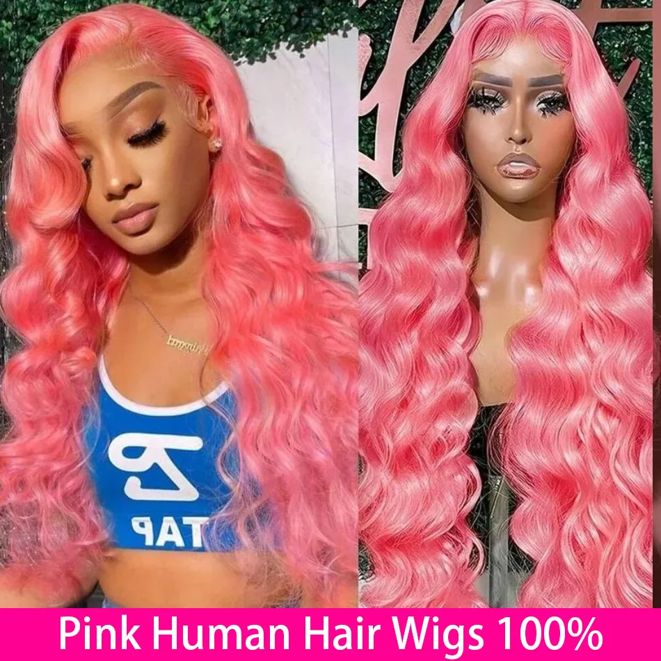 วิกผมสีชมพู 13x6 HD Lace Frontal Wig ความหนาแน่น 250% ทรงลอนธรรมชาติ วิกผมแท้ 100% ย้อมสี ถอนขนแล้ว วิกผมบราซิล ขนาด 38 นิ้ว สำหรับผู้หญิง