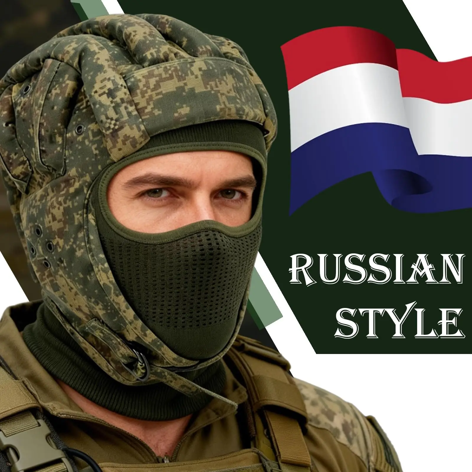 

Russian Army VDV Airborne Forces Paratroopers EMR Camouflage Jumping Helmt Ribbed Hat with Balaclava for Training
