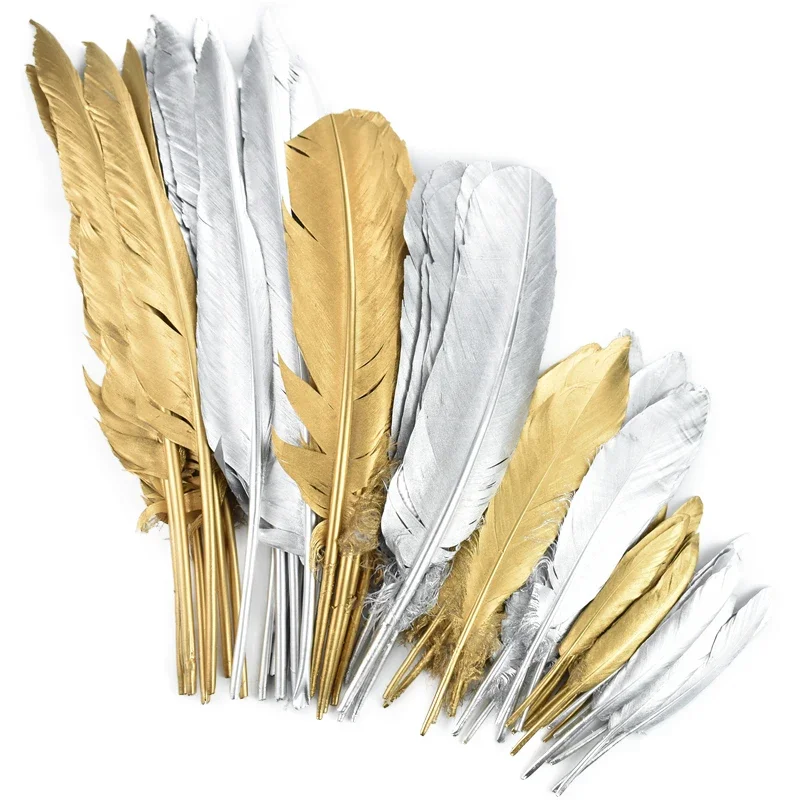 Gold- und Silber-Gänsefedern, Enten- und Truthahnfedern für Bastelarbeiten, Partydekoration, goldene Schmuckfedern, Dekoration, Hochzeitsaccessoires, Geschenk – Detail 3