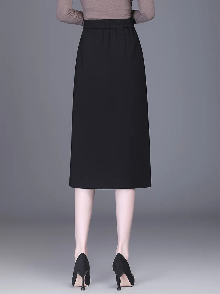 2022 New Skirt Women Fall Winter Black High Waist Pencil Skirt S-3XL Size Slim Splice Mid Long Slit Occupation Skirt Female 968