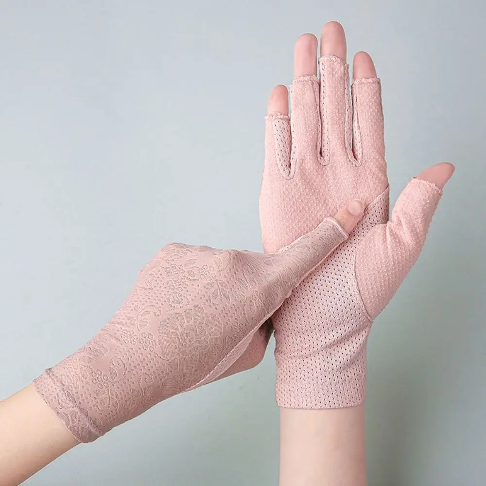 

Женские ледяные шелковые перчатки с сенсорным экраном для верховой езды на открытом воздухе, лето-осень, солнцезащитные перчатки без пальцев с защитой от ультрафиолета и половиной пальца